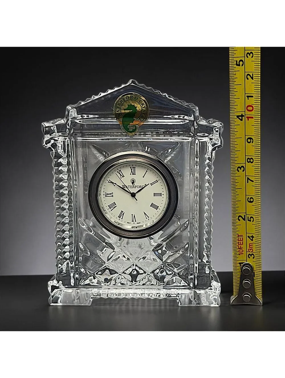 Vintage Waterford Grecian Crystal Clock Roman Numerals With Original Box 4.5
